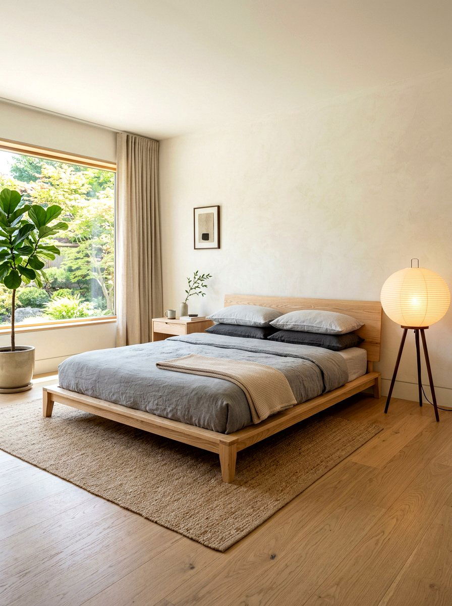 Japandi Low Profile Wood Bed - 30 wood bed frame ideas