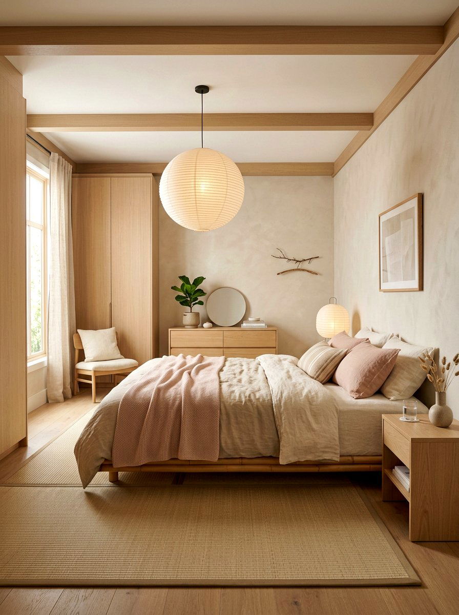 Japandi Neutral Bedroom - 30 blush and beige bedroom ideas