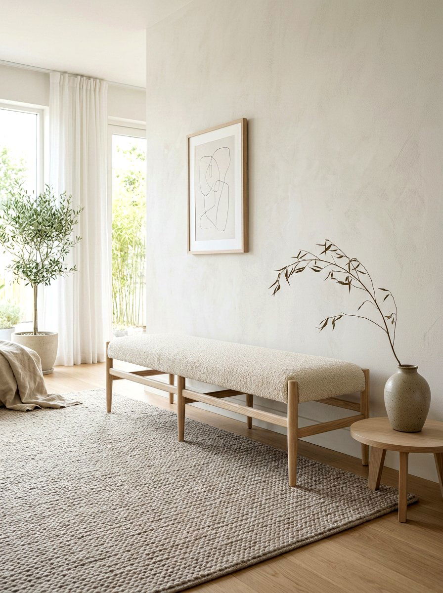 Japandi Style Boucle Bench - 30 boucle entry bench ideas
