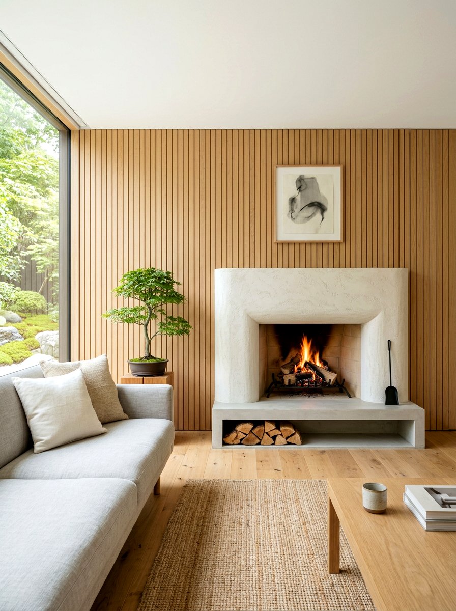 Japandi Style Plaster Fireplace - 30 plaster fireplace ideas