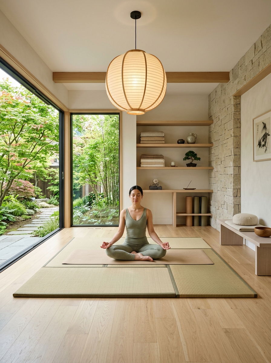 Japandi Style Yoga Room - 30 yoga studio home ideas