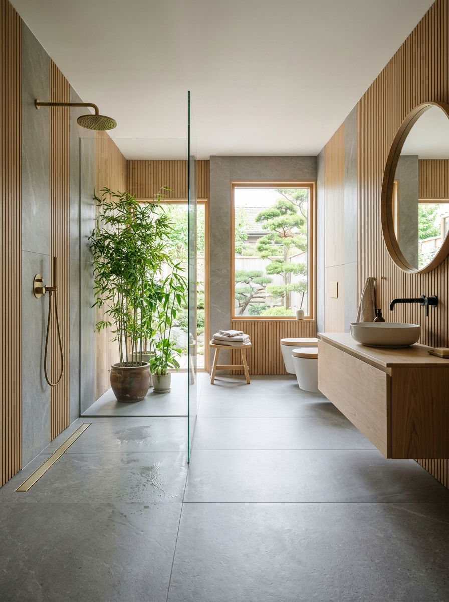 Japandi Wet Room - 30 wet room bathroom ideas