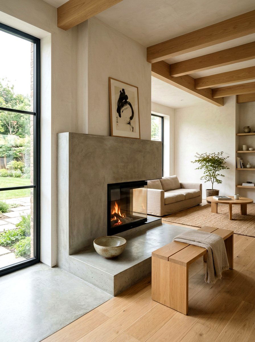 Japandi fireplace - 30 Japandi home decor ideas