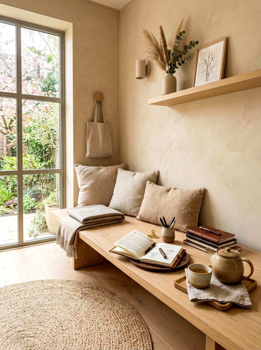 Japandi journaling nook - 30 tea and journaling corner ideas