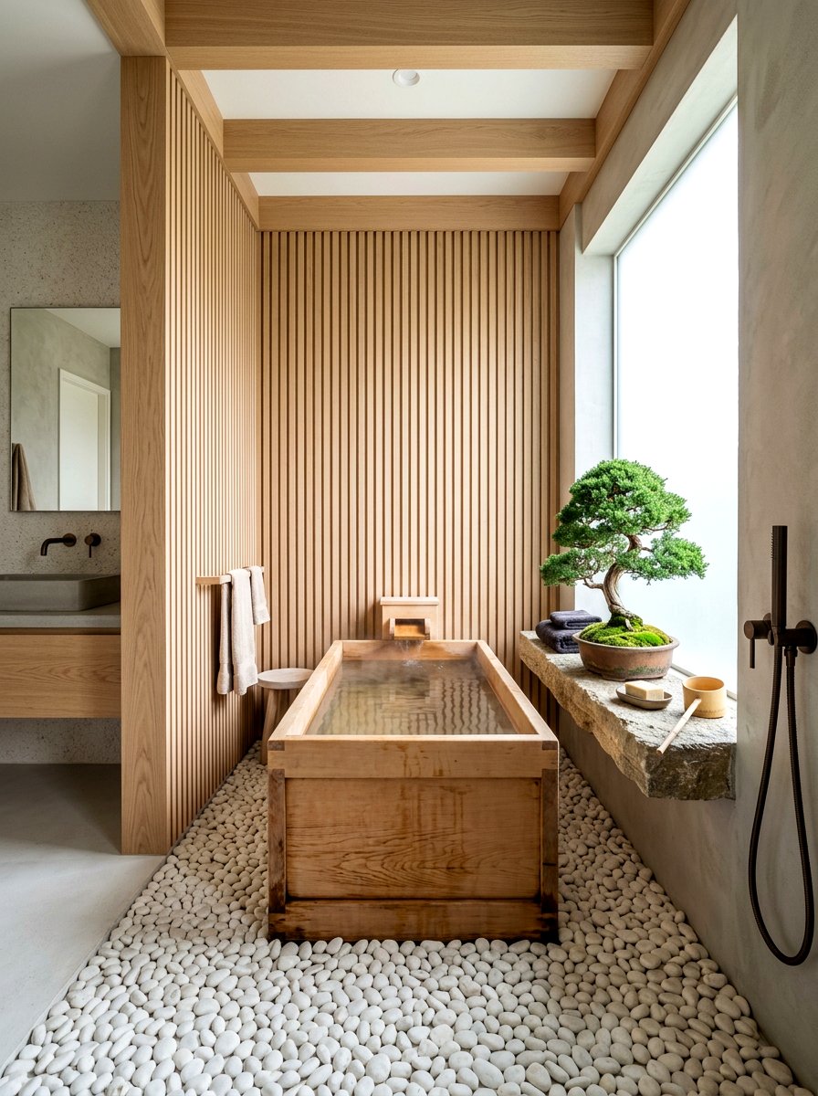 Japandi style tub alcove