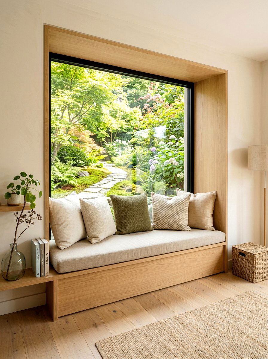 Japandi window seat - 30 Japandi home decor ideas