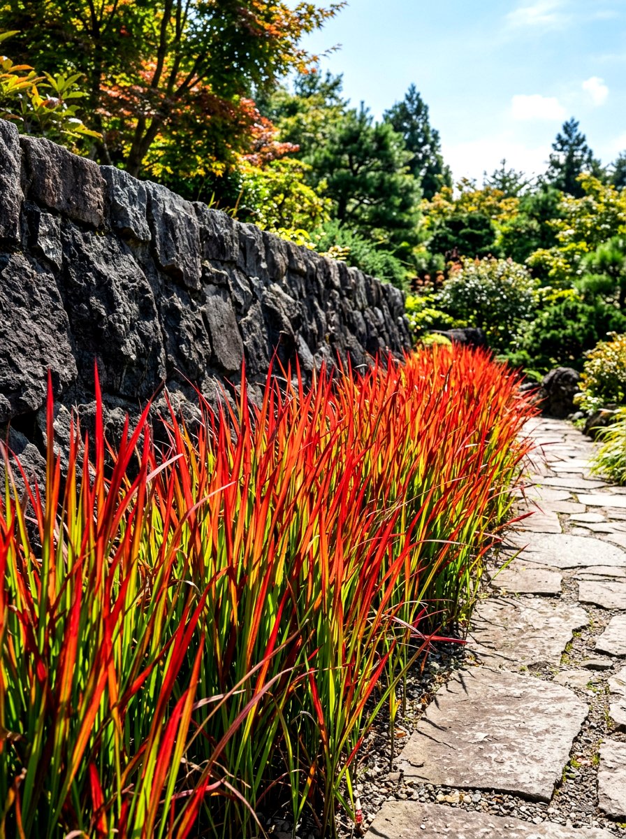 Japanese Blood Grass Border - 30 ornamental grass garden ideas