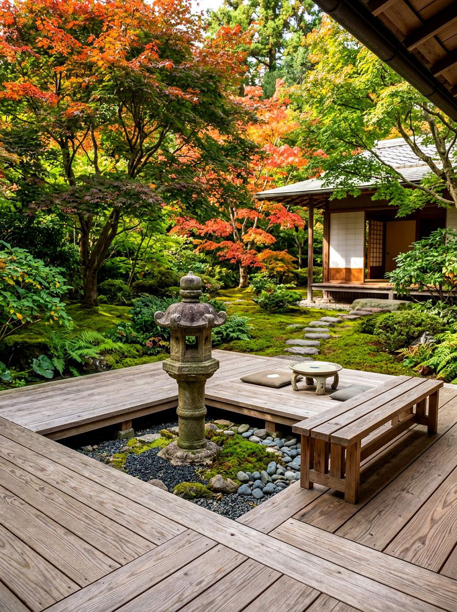 Japanese Cedar Garden Terrace - 30 warm wood patio lounge ideas