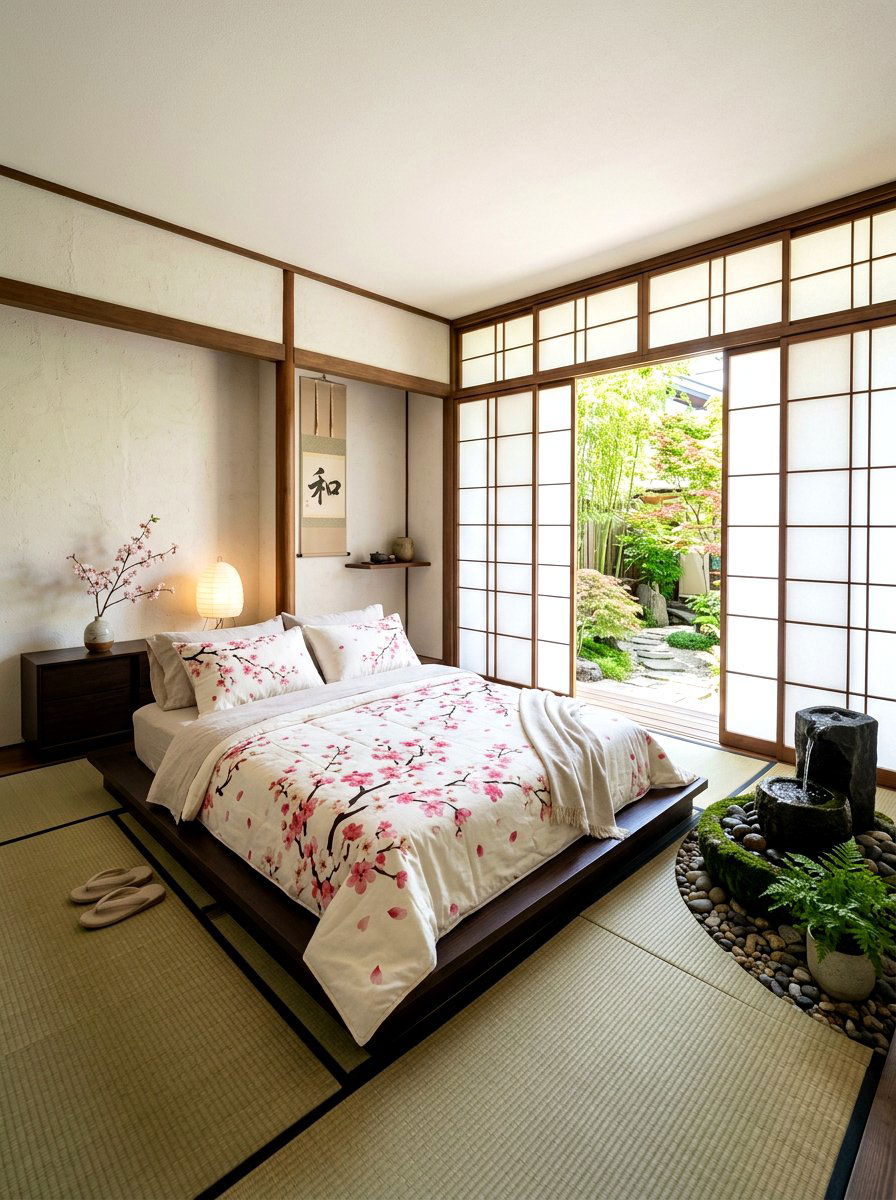 Japanese Cherry Blossom Bedspread - 30 floral bedding aesthetic ideas