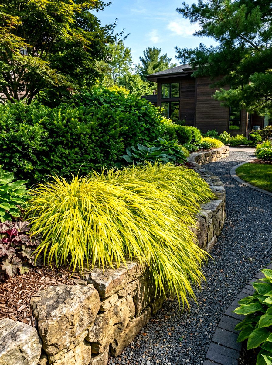 Japanese Forest Grass - 30 shade flower bed ideas