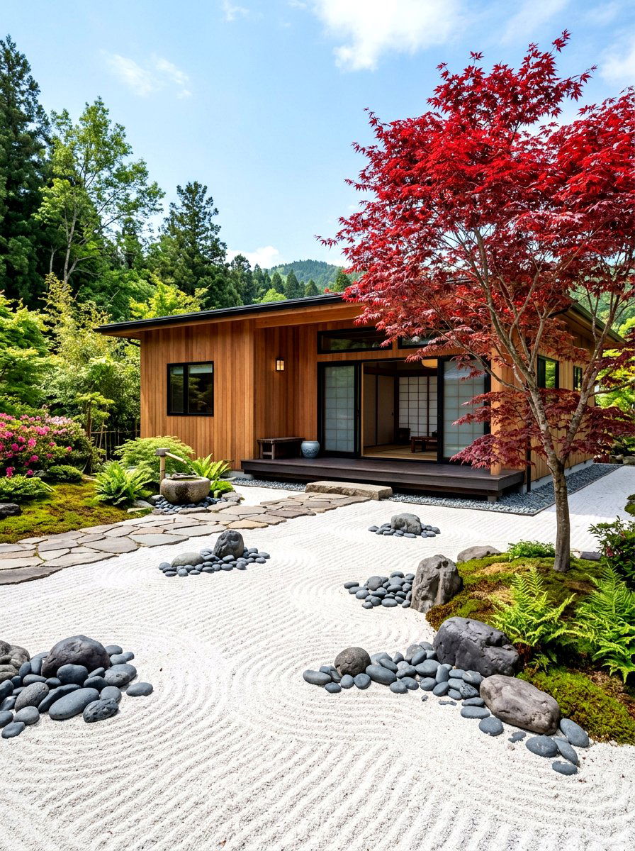 Japanese Inspired Bungalow Zen Garden - 30 bungalow front yard ideas