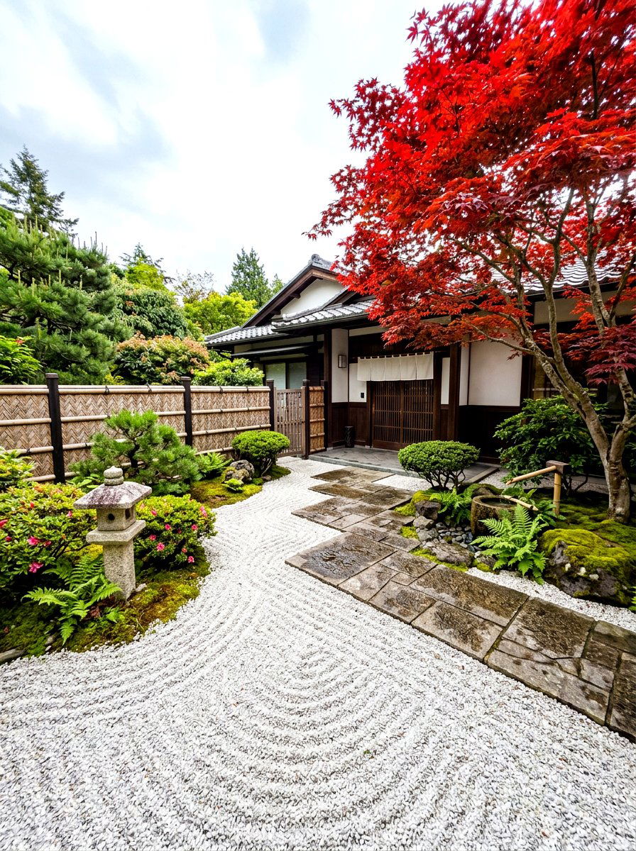 Japanese Inspired Front Yard - 30 white gravel front yard ideas