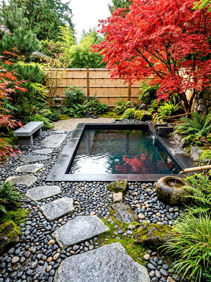 Japanese Inspired Pool Garden - 30 plunge pool patio ideas