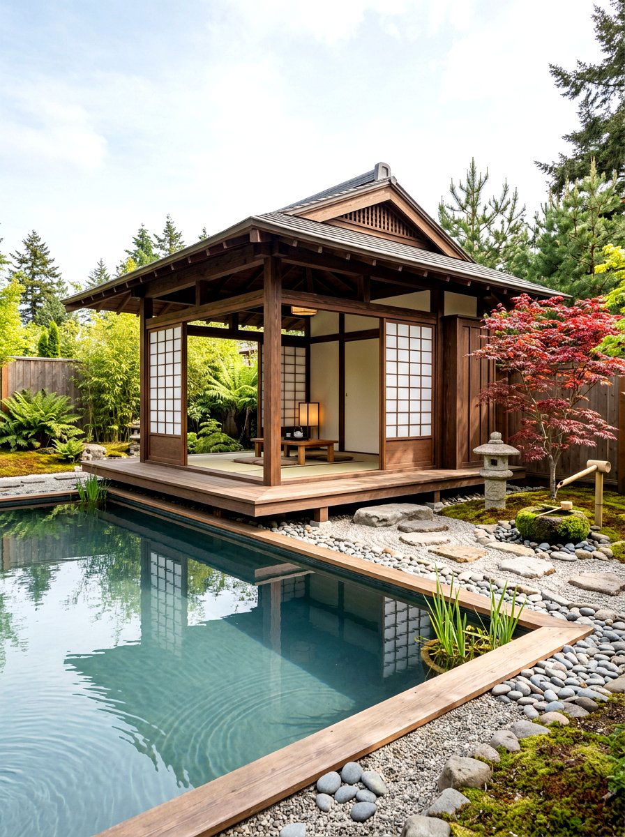Japanese Inspired Pool Pavilion - 30 pool cabana ideas