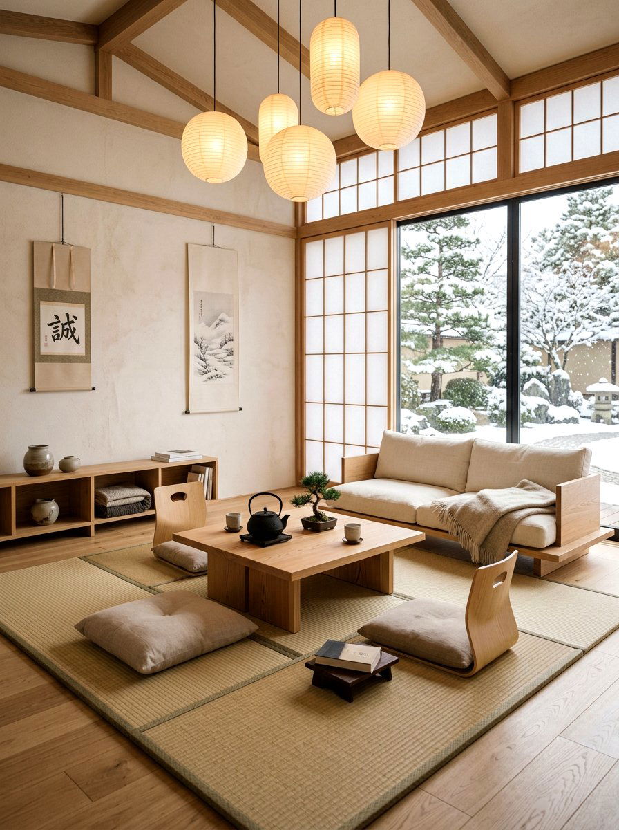 Japanese Inspired Winter Lounge - 30 cozy winter lounge ideas