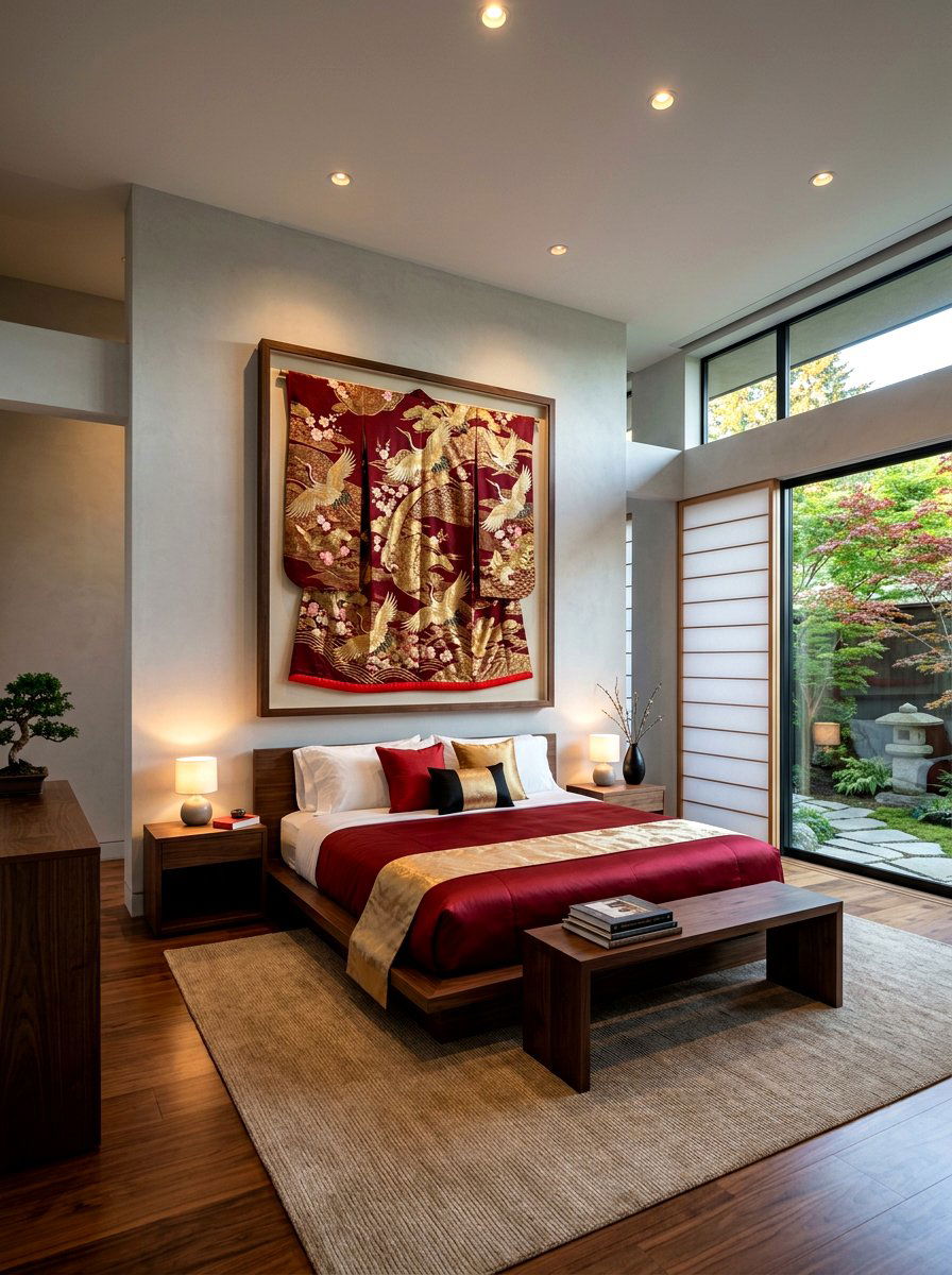 Japanese Kimono Silk Wall Art - 30 framed textile wall ideas