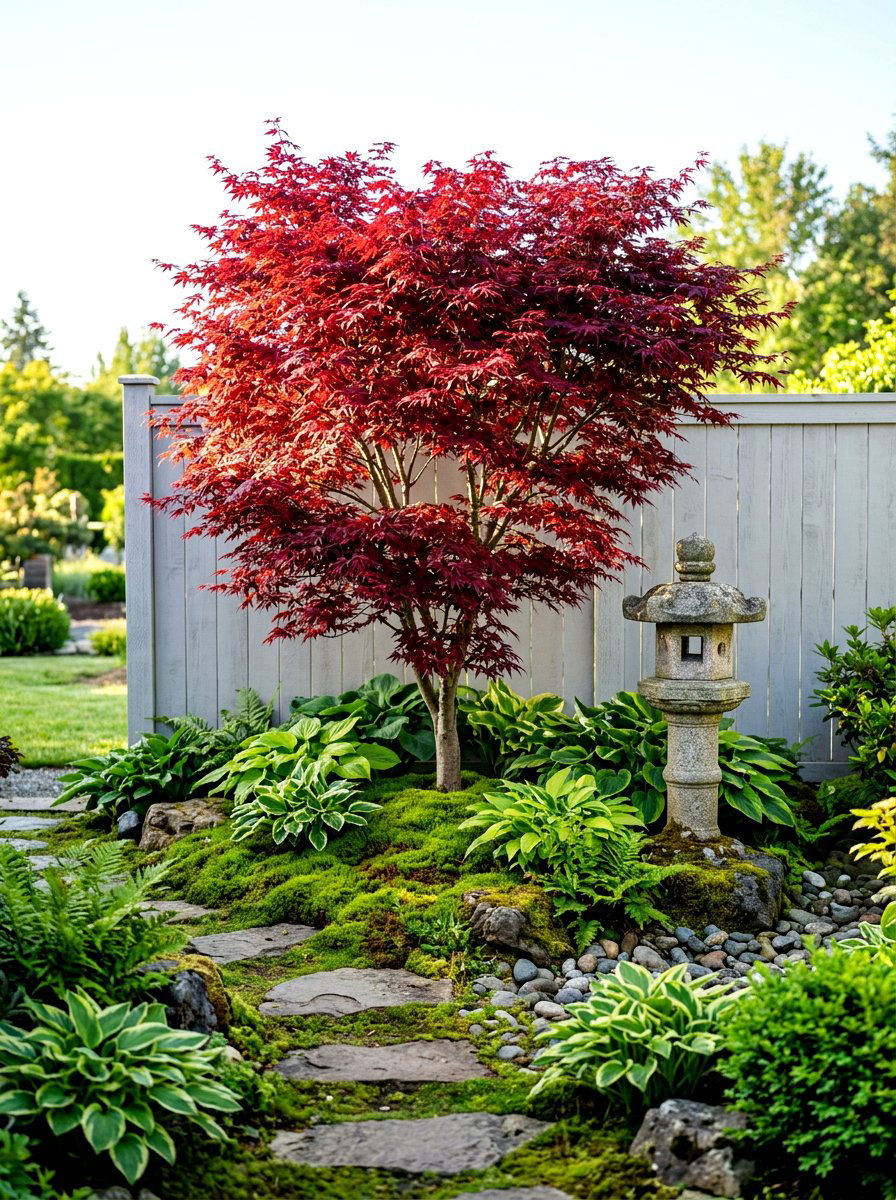 Japanese Maple Accents - 30 fence line landscaping ideas