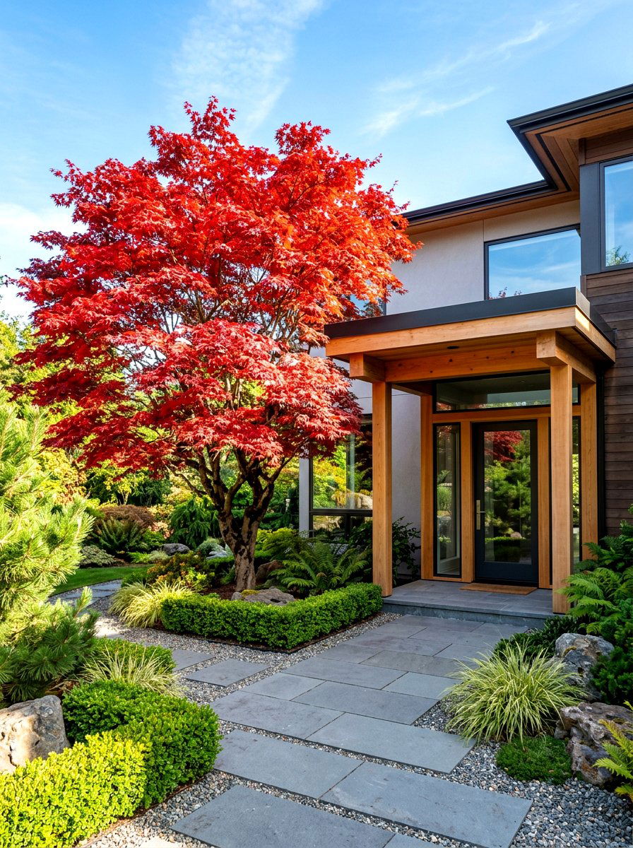Japanese Maple Focal Point - 30 portico landscaping ideas