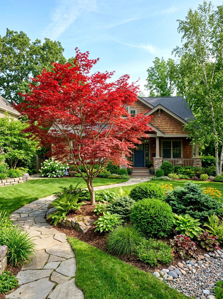 Japanese Maple Focal Point - 30 asymmetrical front yard landscaping ideas