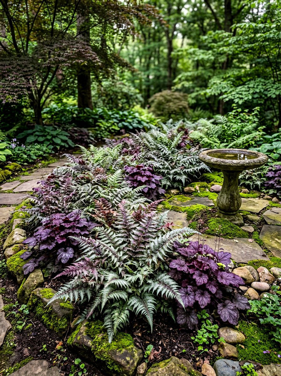 Japanese Painted Fern Landscape - 30 woodland fern border ideas
