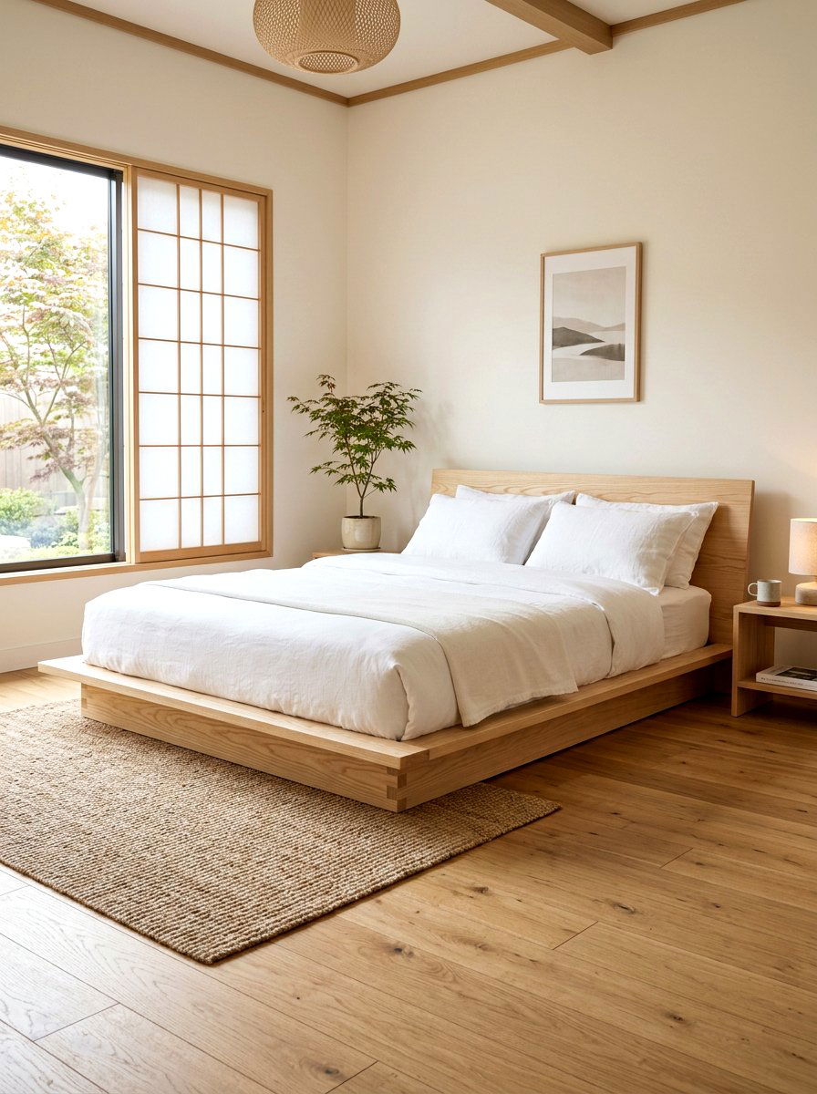 Japanese Platform Bed Frame - 30 soft minimal apartment ideas