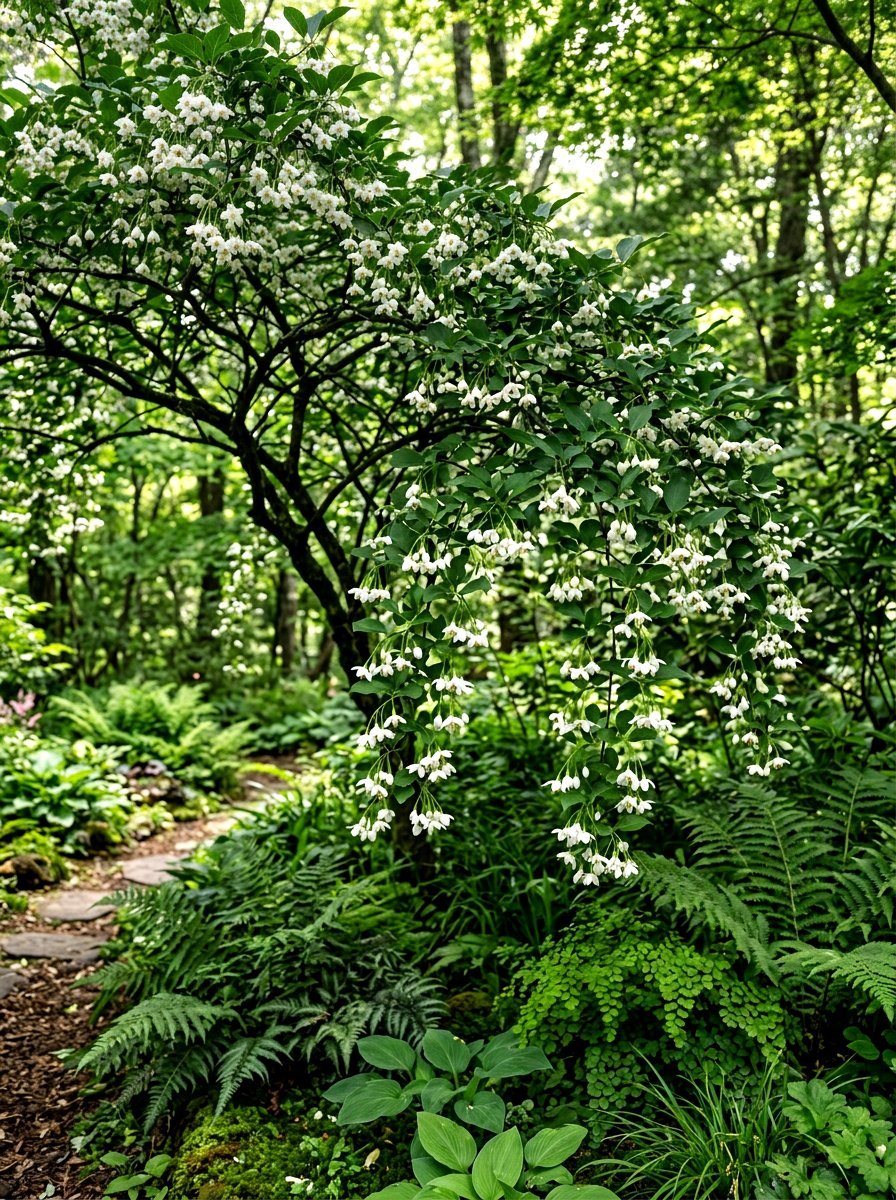 Japanese Snowbell Shade Garden - 30 ornamental tree landscaping ideas