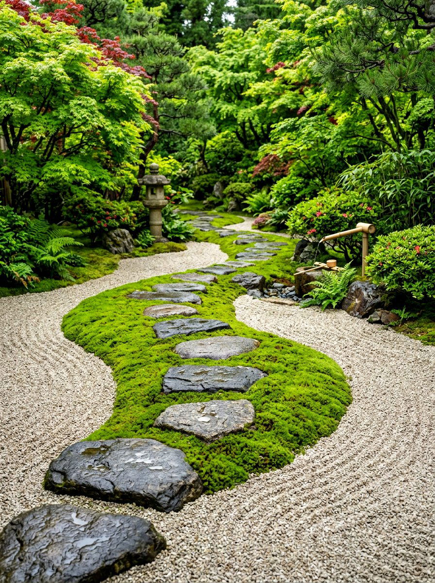 Japanese Stepping Stone Path - 30 path through garden ideas