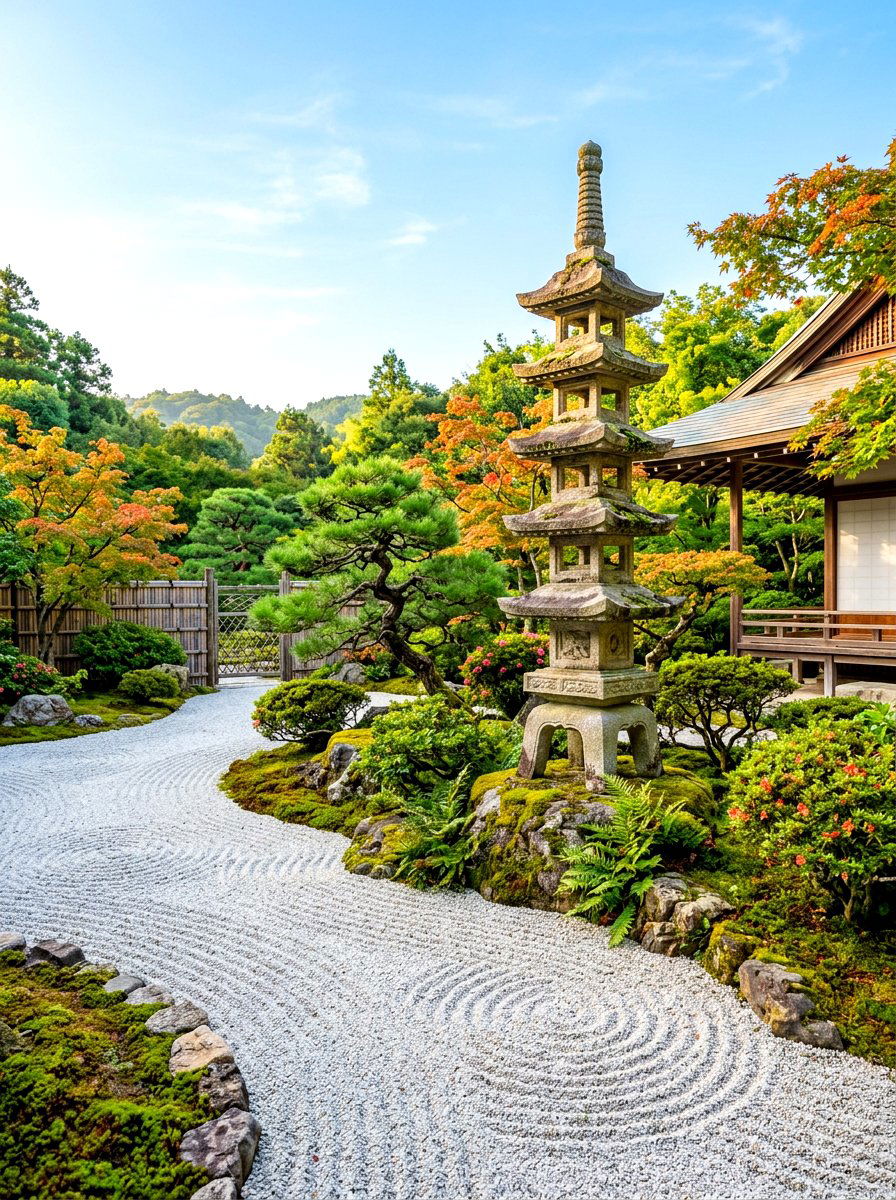 Japanese Stone Pagoda Lantern - 30 lantern pathway ideas