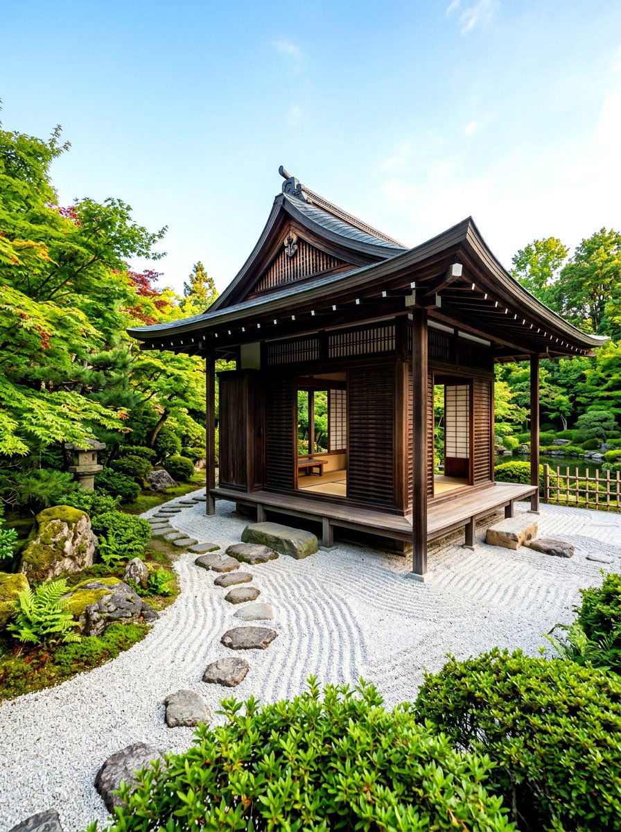 Japanese Style Wood Pavilion - 30 wood pavilion patio ideas