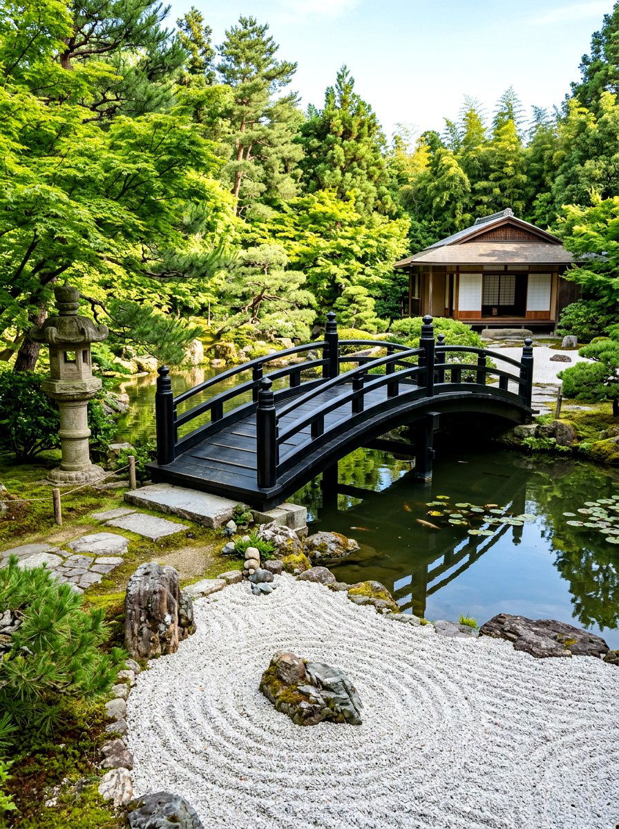 Japanese Zen Bridge - 30 pond bridge ideas