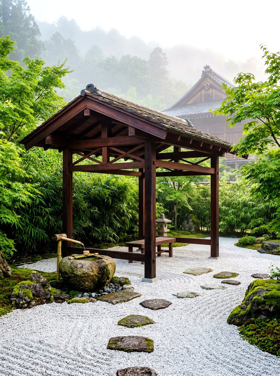 Japanese Zen Courtyard Pergola - 30 courtyard pergola ideas