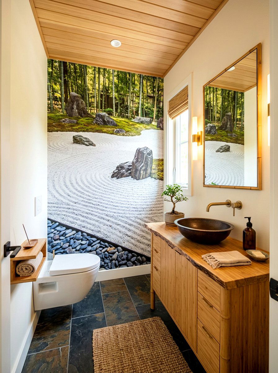 Japanese Zen Garden Mural - 30 landscape mural powder room ideas