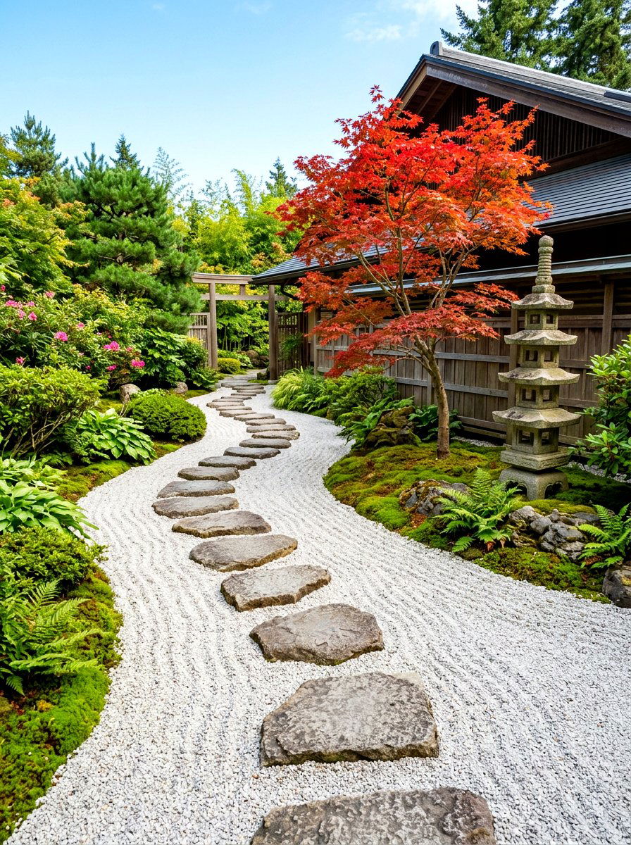 Japanese Zen Path - 30 side yard flower bed ideas