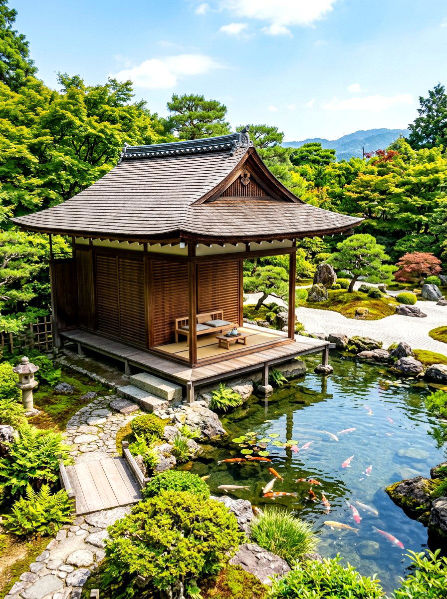 Japanese Zen Pavilion - 30 backyard pavilion lounge ideas