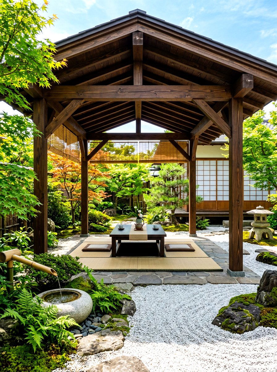 Japanese Zen Pergola - 30 pergola dining backyard ideas