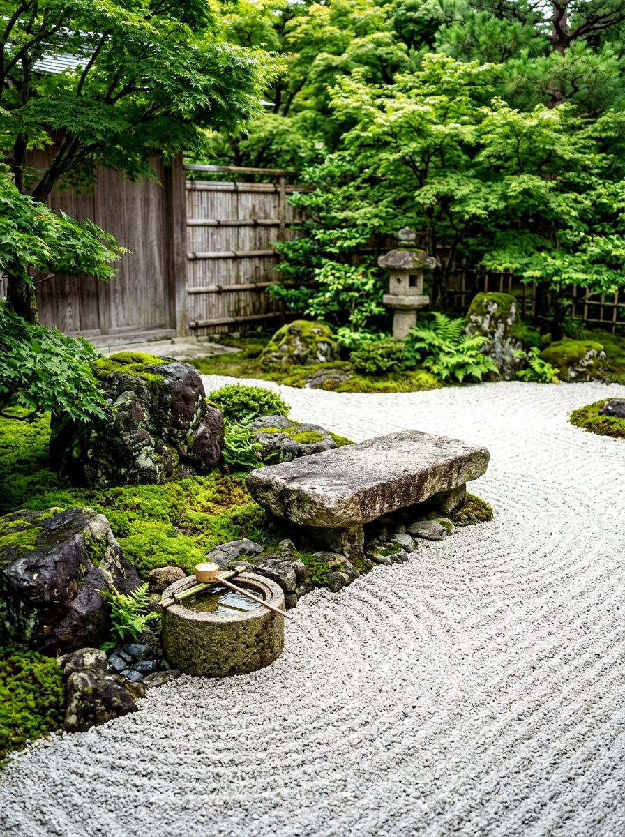 Japanese Zen Stone Seat - 30 tea garden seating ideas