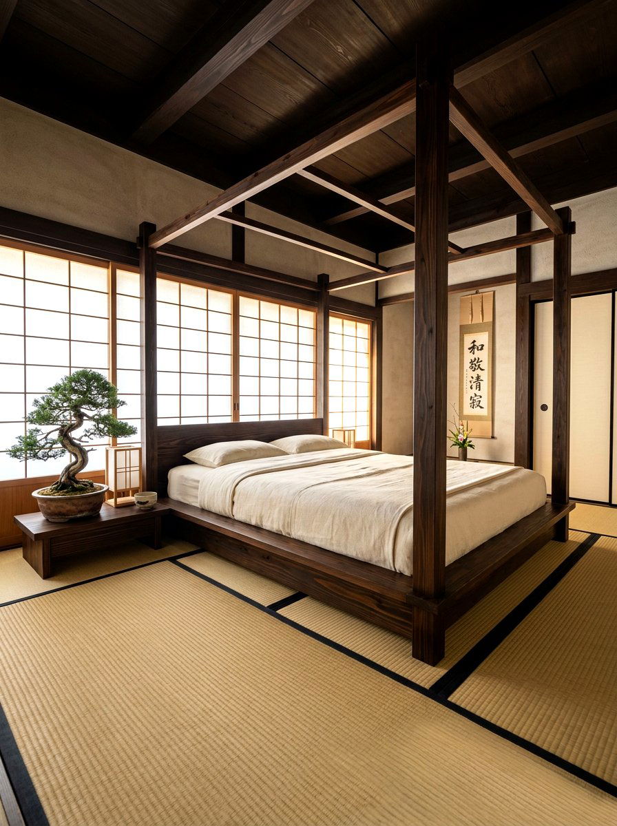 Japanese Zen Timber Poster Bed - 30 four poster bed ideas