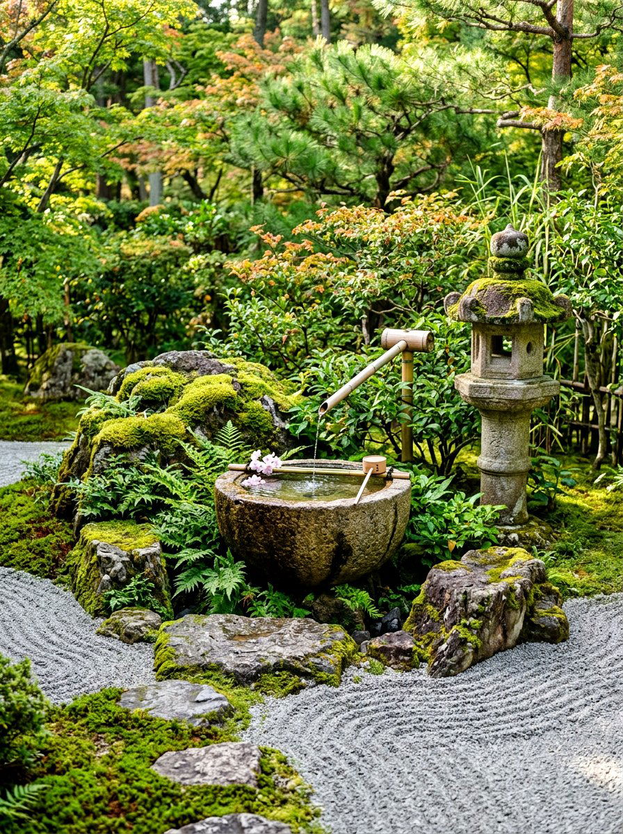 Japanese Zen Water Basin - 30 backyard water feature ideas