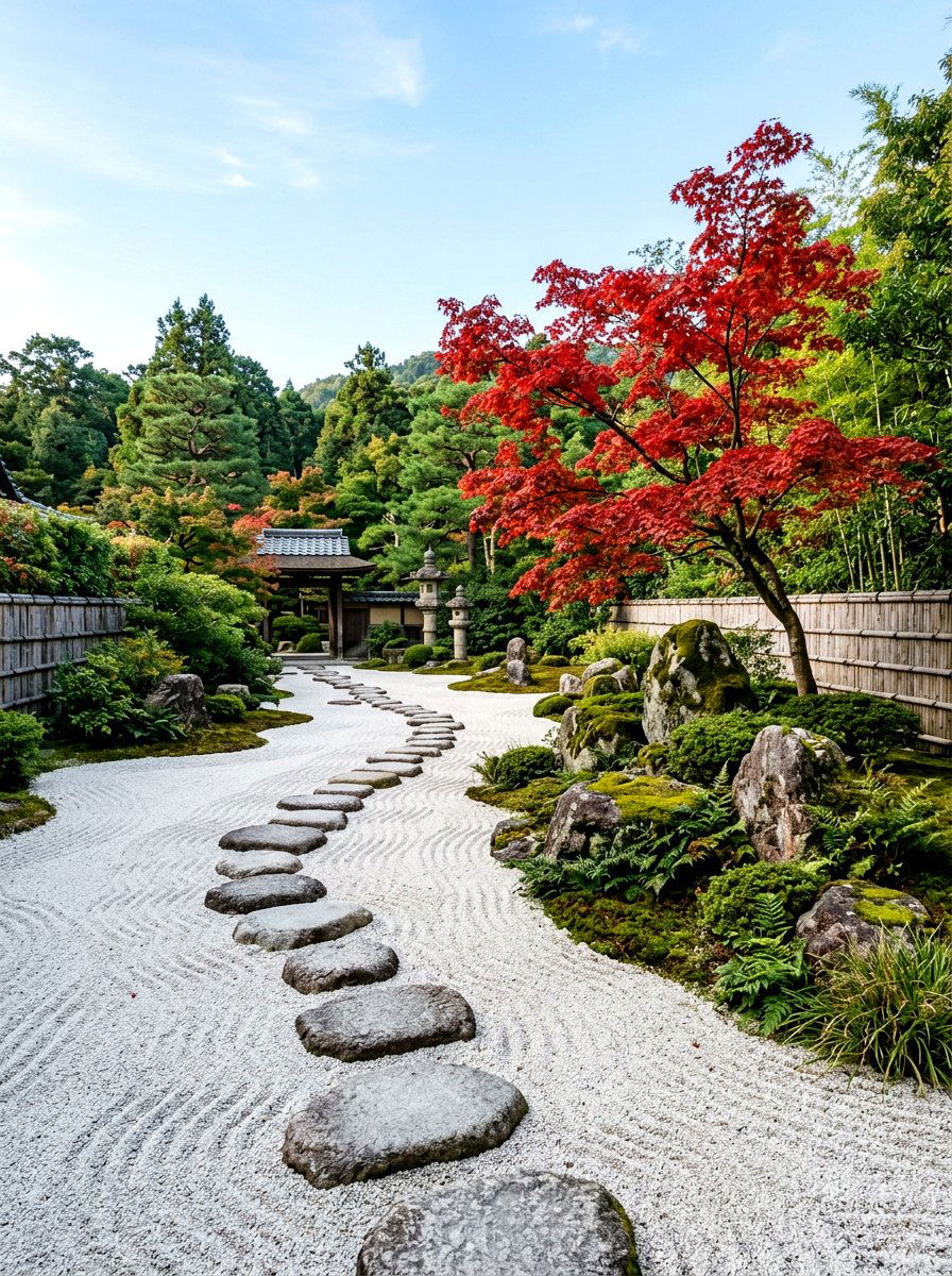 Japanese Zen sand and stone path - 30 secret path garden ideas