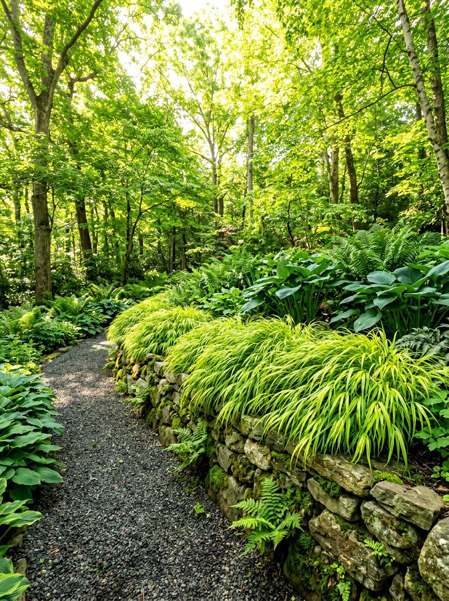 Japanese forest grass shade border - 30 ornamental grass border ideas