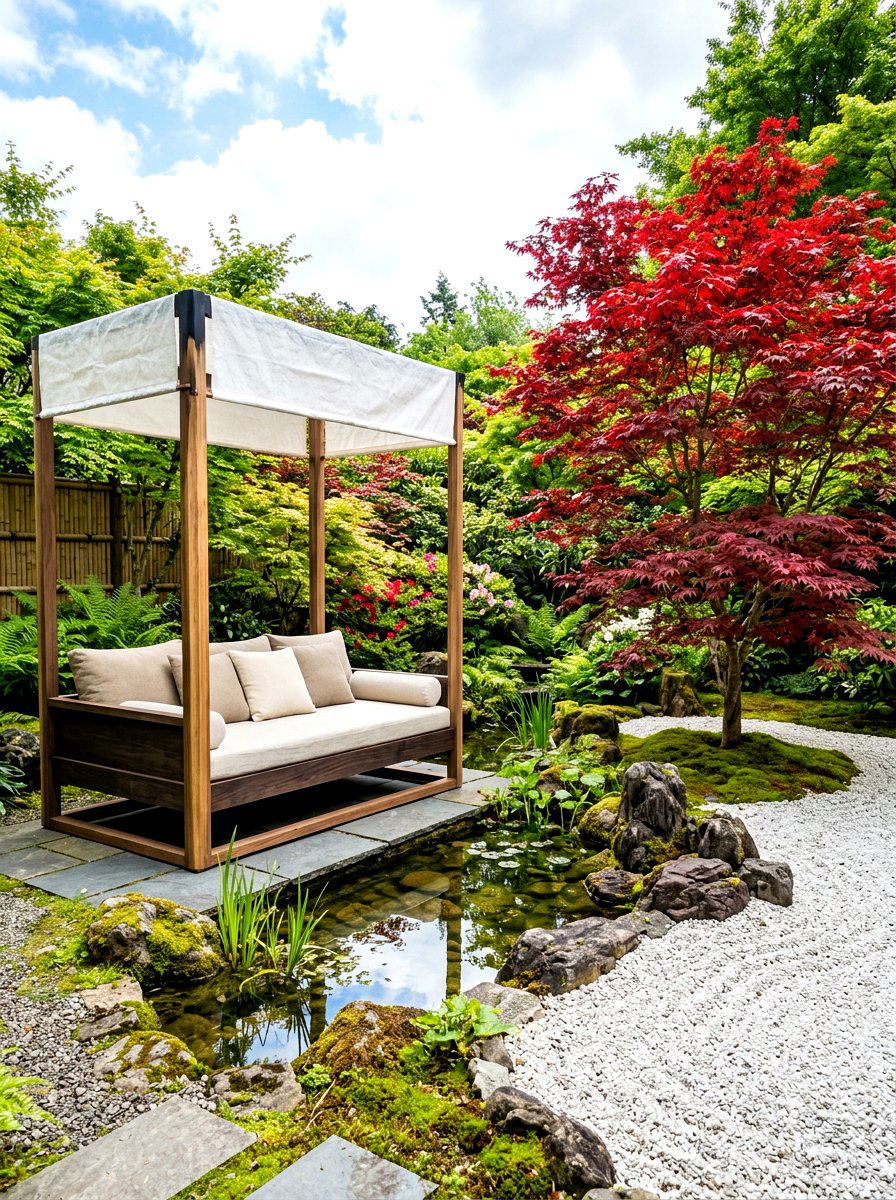 Japanese garden daybed - 30 outdoor daybed canopy ideas