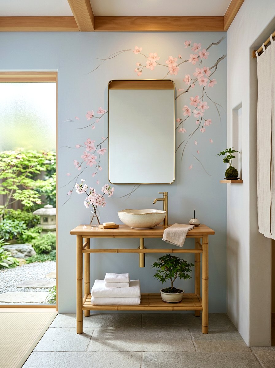 Japanese garden wallpaper - 30 floral wallpaper powder room ideas