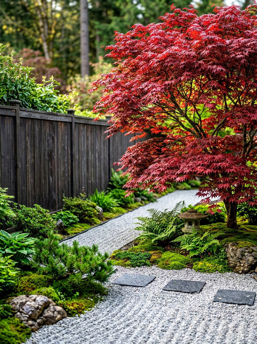 Japanese inspired maple border - 30 border planting ideas along fence