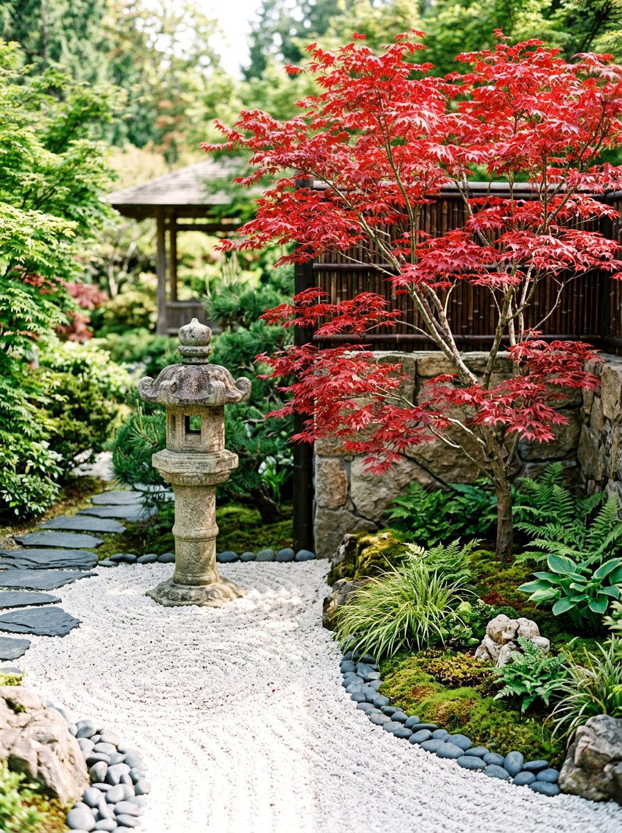 Japanese inspired zen corner - 30 corner flower bed ideas