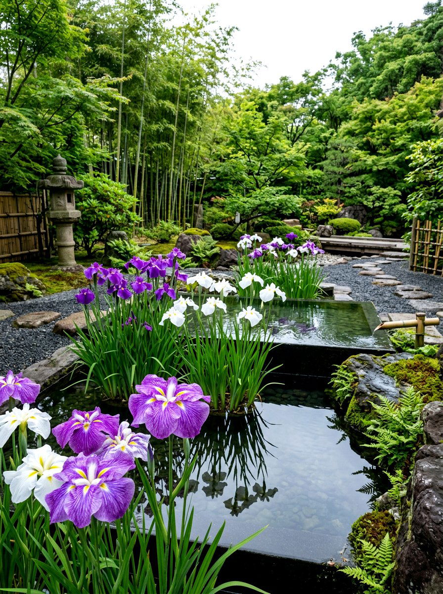 Japanese iris water feature - 30 iris garden ideas