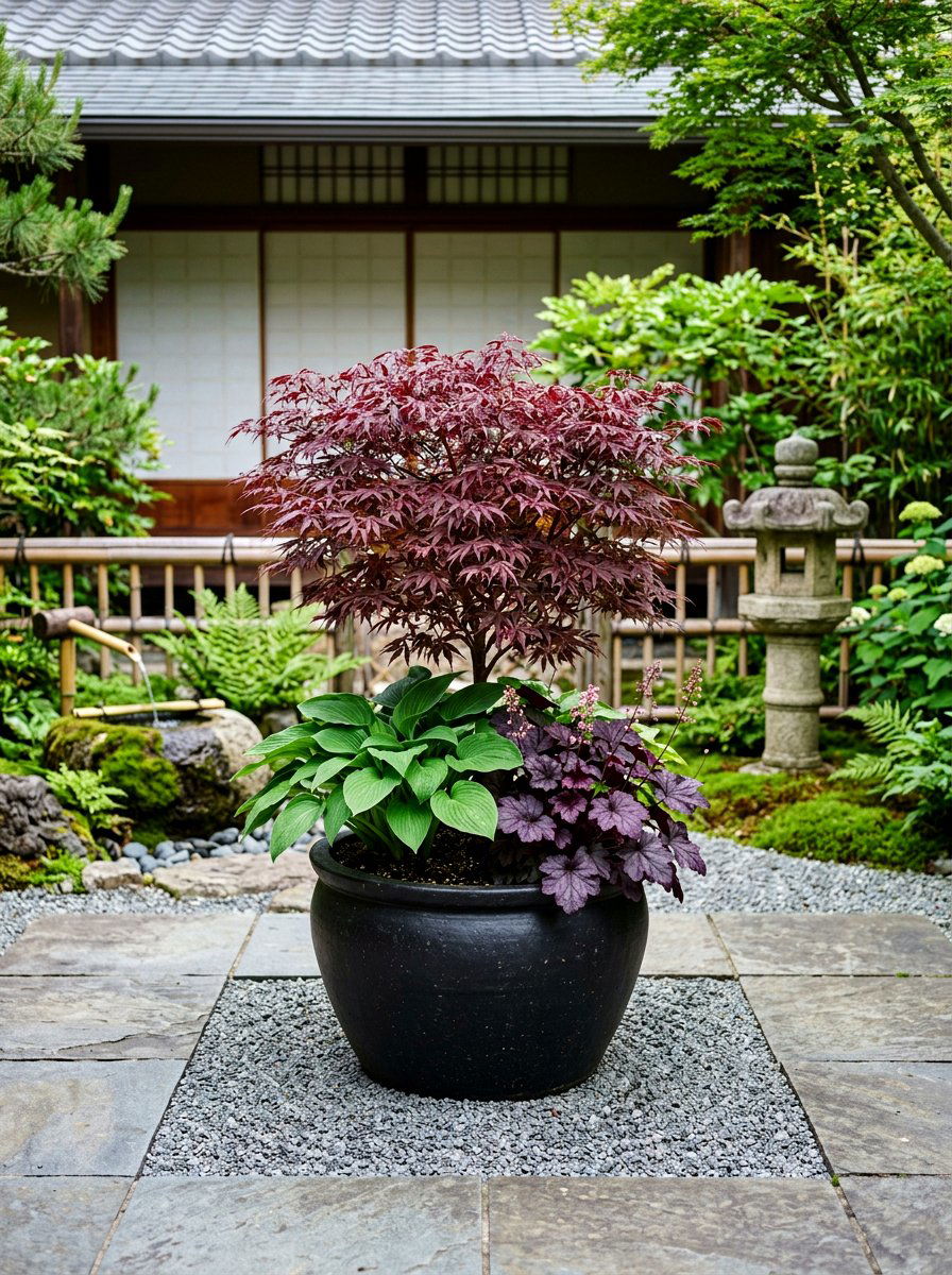 Japanese maple planter - 30 mixed container garden ideas