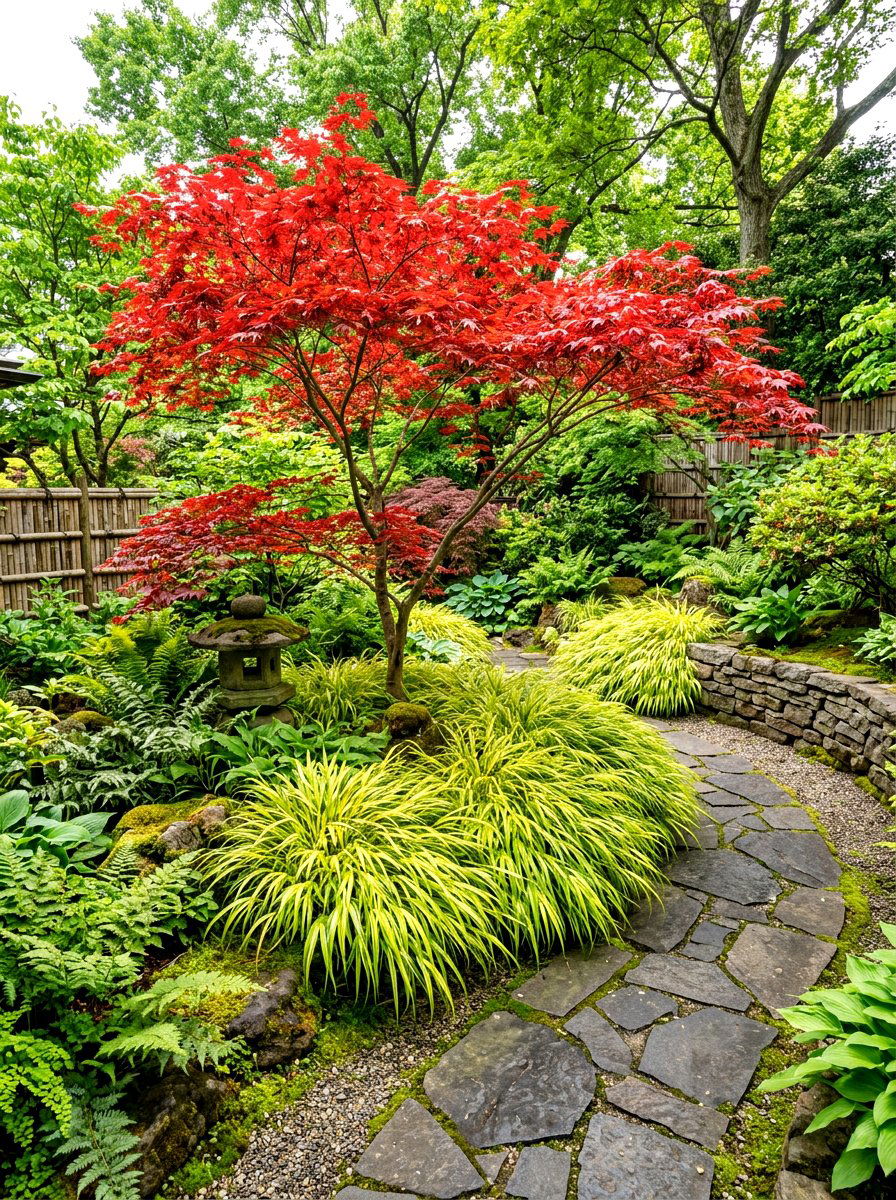 Japanese maple shade garden - 30 shade perennial garden ideas