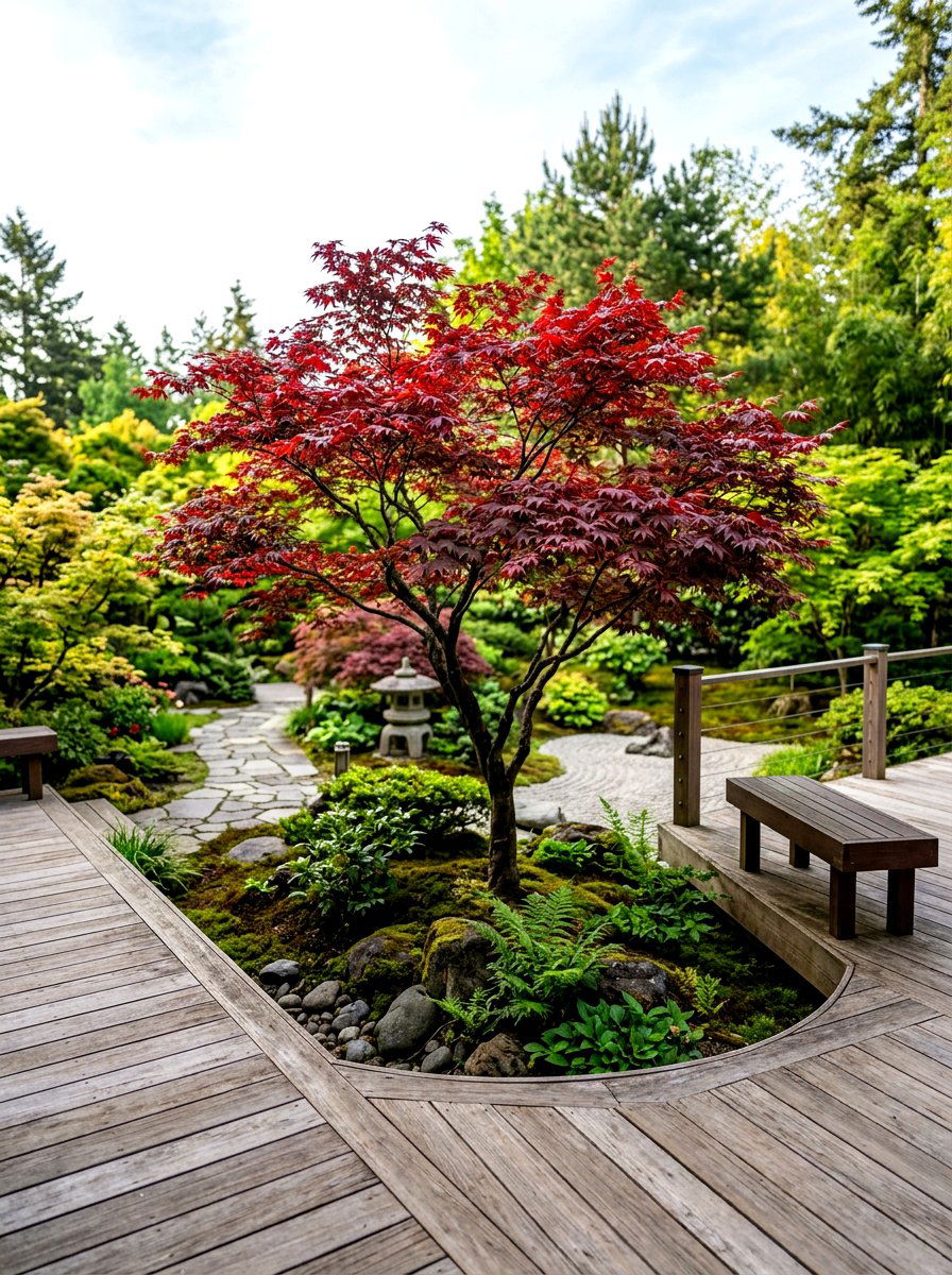 Japanese maple tree - 30 deck border planting ideas