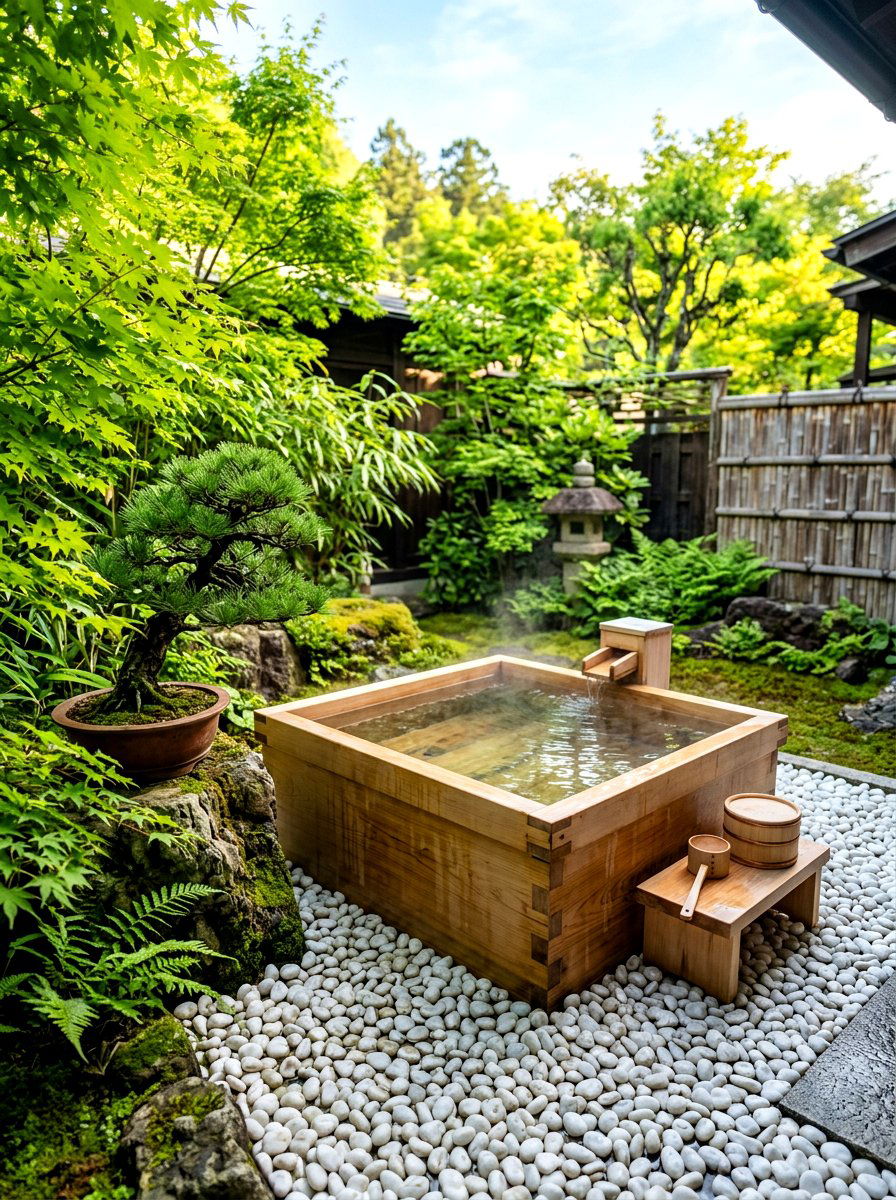 Japanese ofuro tub outdoor - 30 outdoor bath ideas