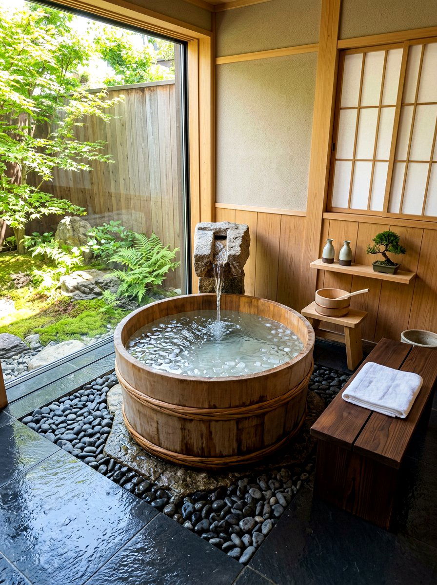 Japanese soaking tub for cold therapy - 30 contrast therapy bathroom ideas